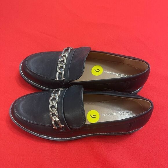 BCBG Tinaa Black Gold Chain Y2K Chunky Loafers Size 9 New - Picture 4 of 11